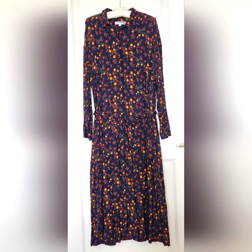 Uniqlo x Ines de la Fressange navy blue floral long-sleeve full-length dress